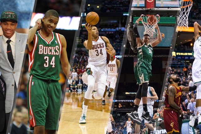 11bd550b-Giannis from left to right: 2013 NBA Draft night, 2013 rookie season, 2014, 2015 and 2016.